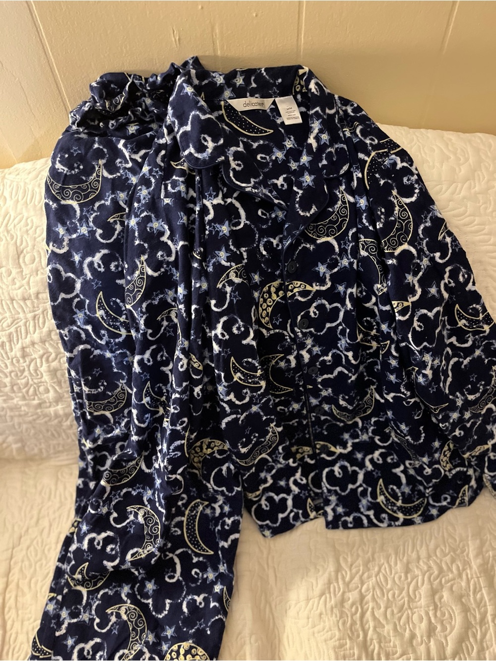delicates Navy Pajama Top with Yellow Moon & Stars Print